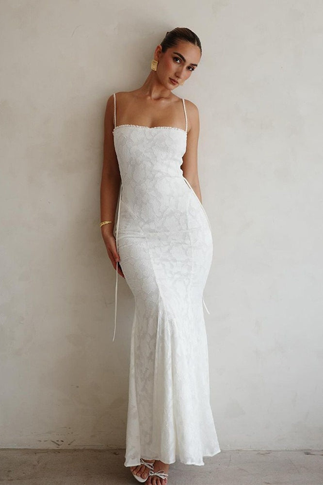 Lace Square-Neck Spaghetti Strap Mermaid Maxi Gown