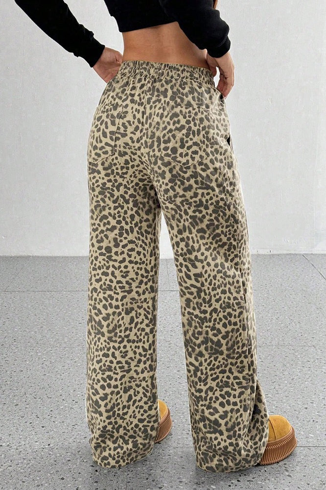 Leopard Print Loose Wide Leg Versatile Casual Pants