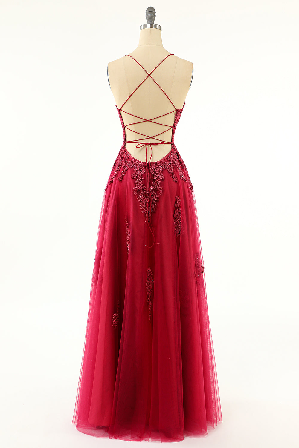 Lavender Tulle Long Prom Dress with Lace - Fashionpara