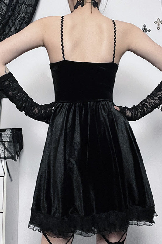 Velvet Tie-Waist Gothic Dress