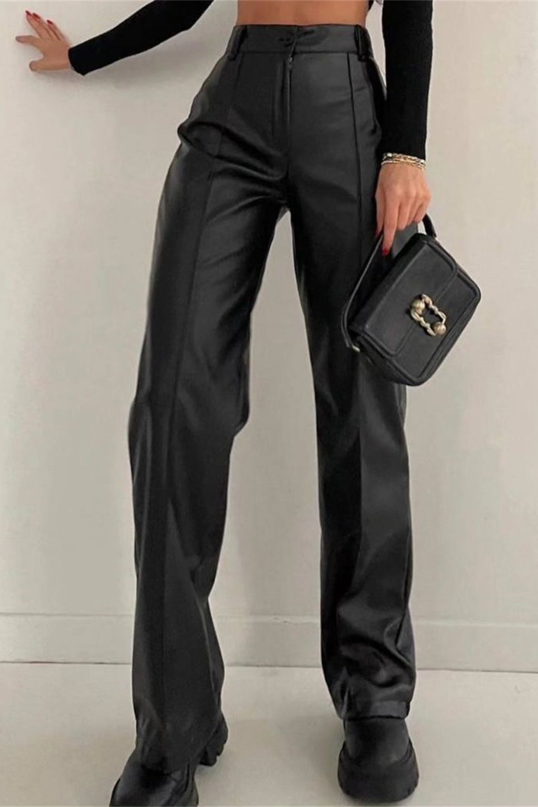 Slimming Straight PU Cool Fashion Casual Pants