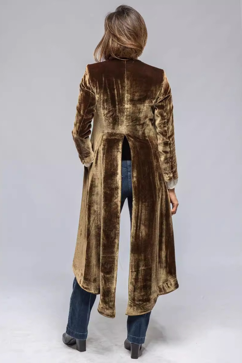 Velvet Solid Vintage Split Long Loose Cardigan Overcoat - Fashionpara