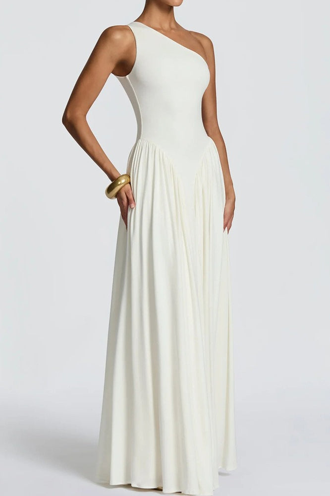 One Shoulder Drop Waist A Line Maxi Dress