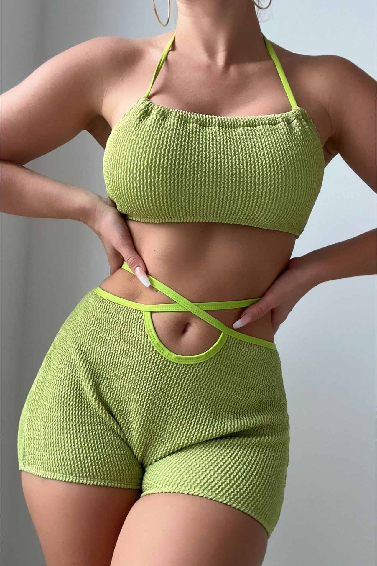 Plain Color Halter Bikini Two Piece Swim Set