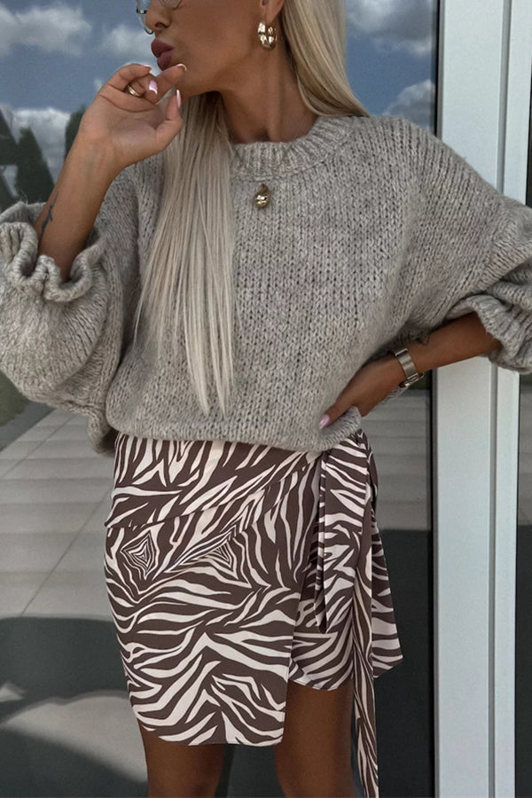 Solid Color Ruffled Long Sleeve Knitted Sweater for Women