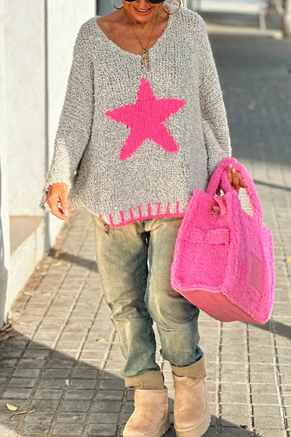 Cozy Knit Star Pattern Loose Sweater for Winter Days