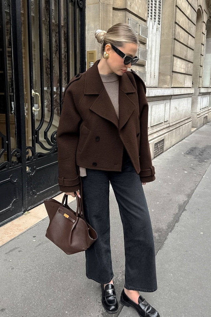 Double Breasted Belted Wool Blend Jacket