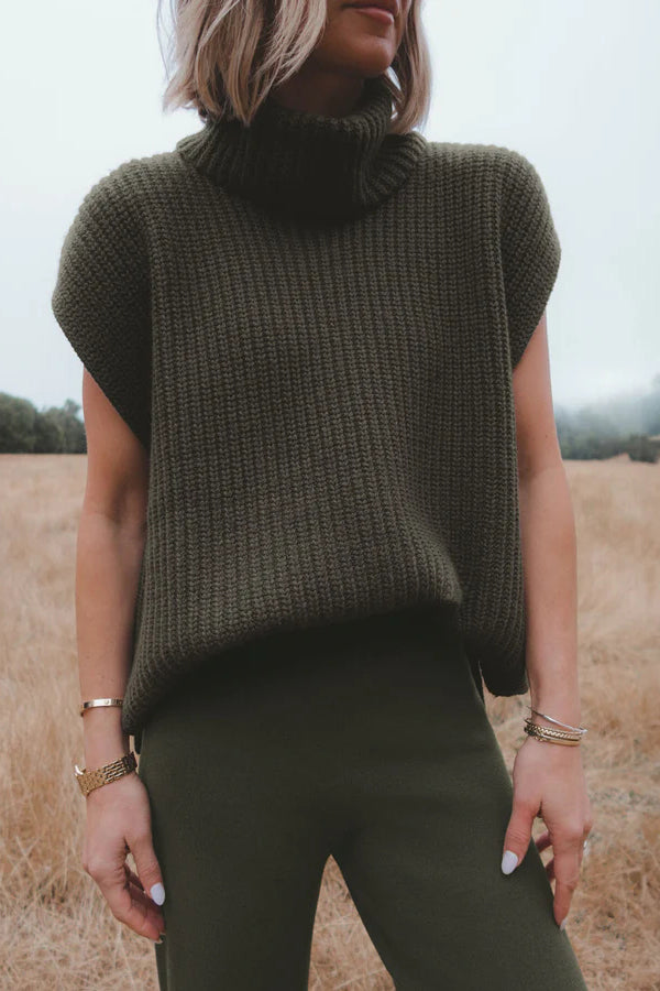 Luxe Knit Turtle Neck Cap Sleeve Sweater for Effortless Style
