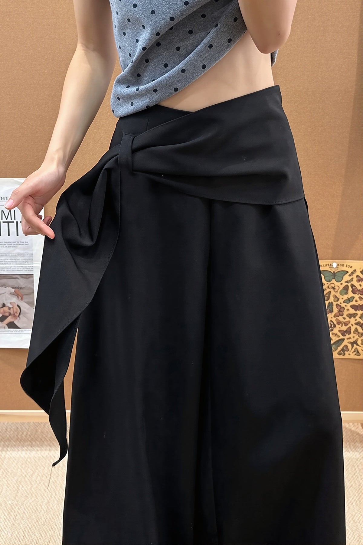 Draped Waist Tailored Wide Leg Pants