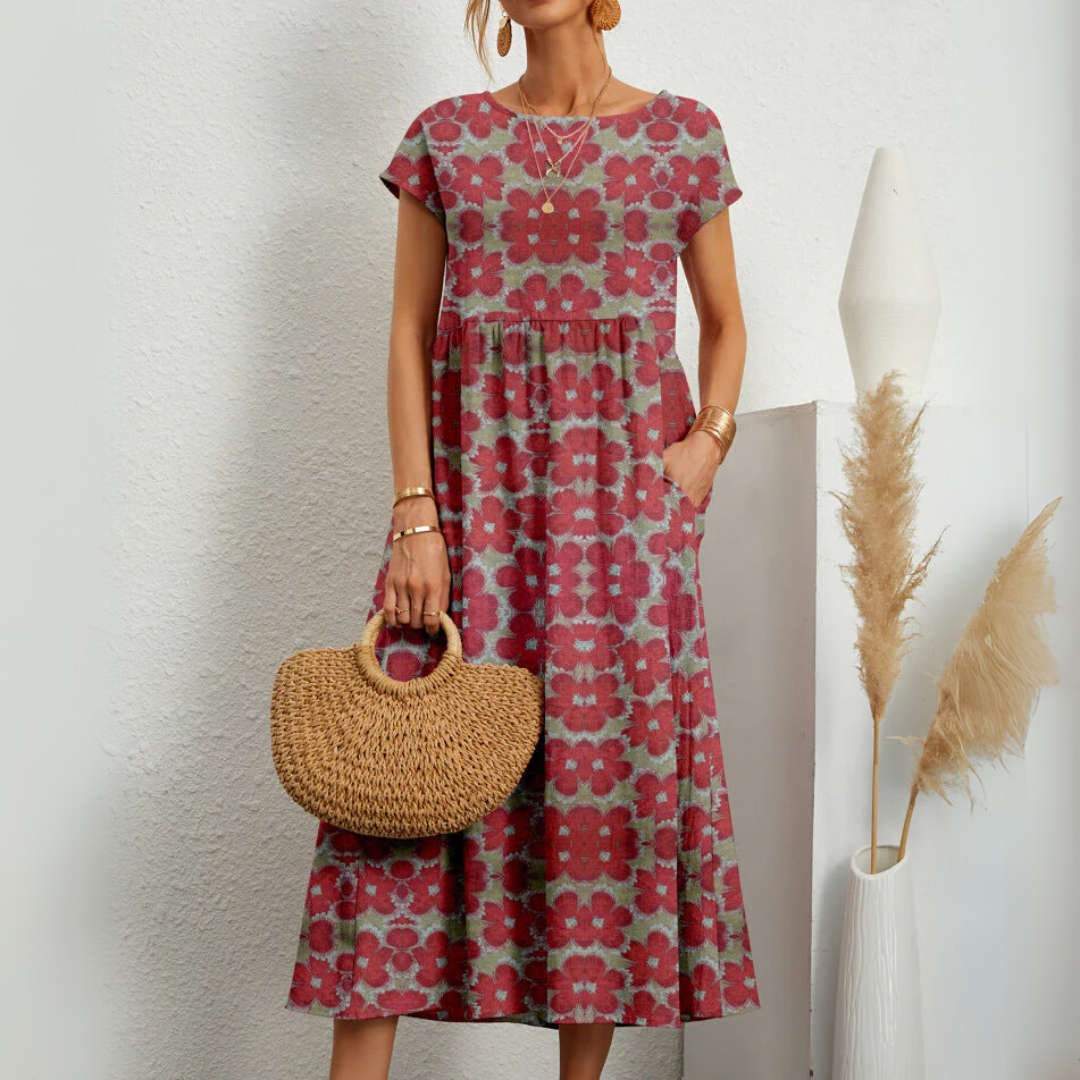 Tie Dye Print Short Sleeve Tiered Midi Dress 3