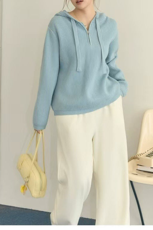 Drawstring Hooded Knit Sweater