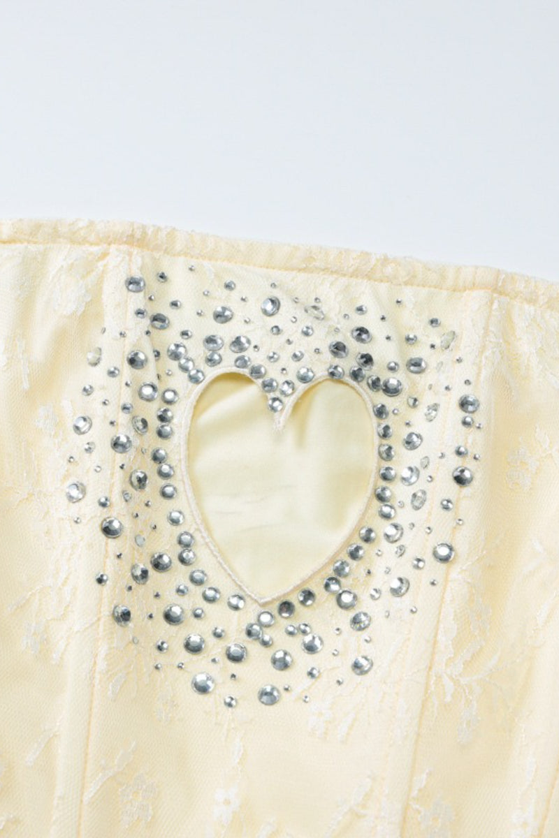 Strapless Heart Cut-Out Rhinestone Lace Bodycon Mini Dress 15