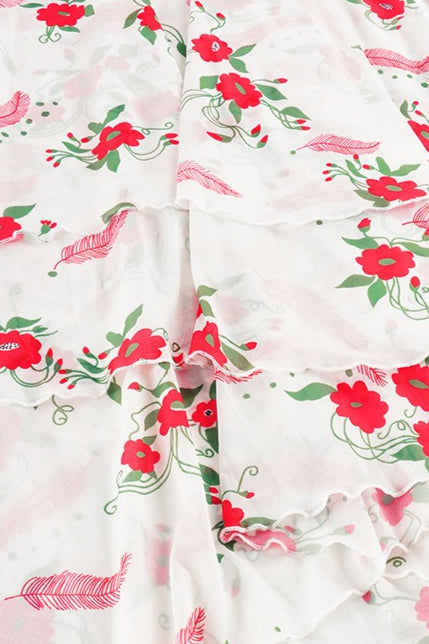 Floral Chiffon V-Neck Tiered Ruffle Midi Dress