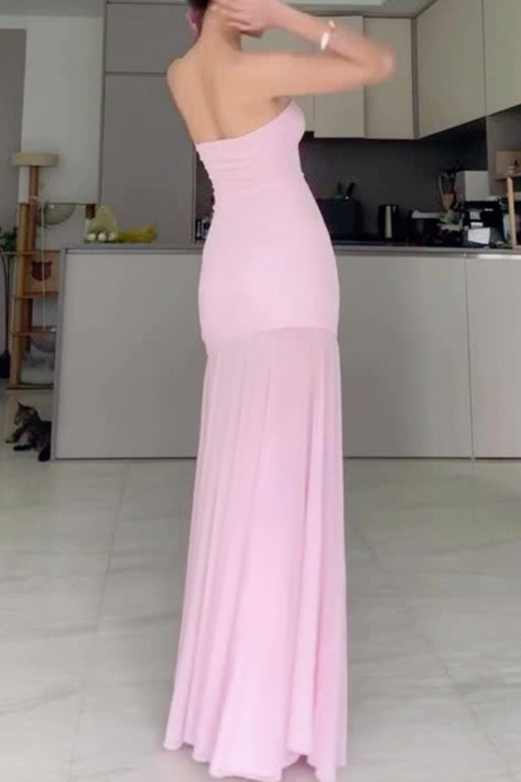 Strapless Sheer Slit Maxi Birthday Dress