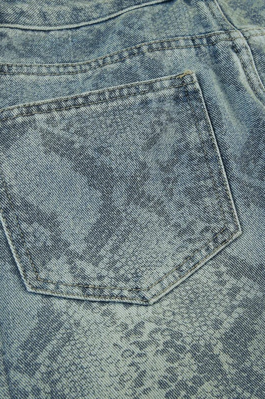 Serpentine Print Low Waist Straight Leg Jeans