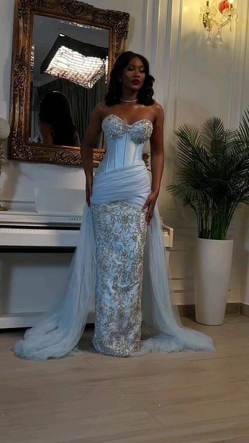 Sky Blue Mermaid Prom Dresses for African Women Sequins Birthday Party Dress Evening Formal Dress - Fashionpara