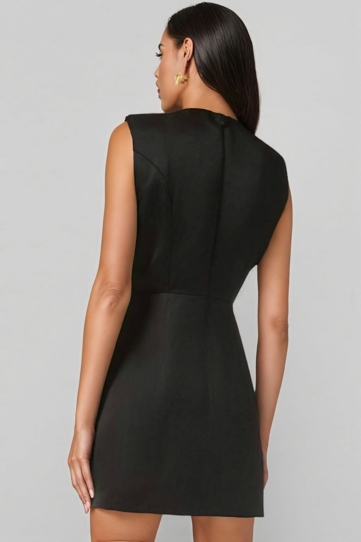 Metallic Floral Appliqué Crew Neck Sleeveless Shift Mini Dress - View 3