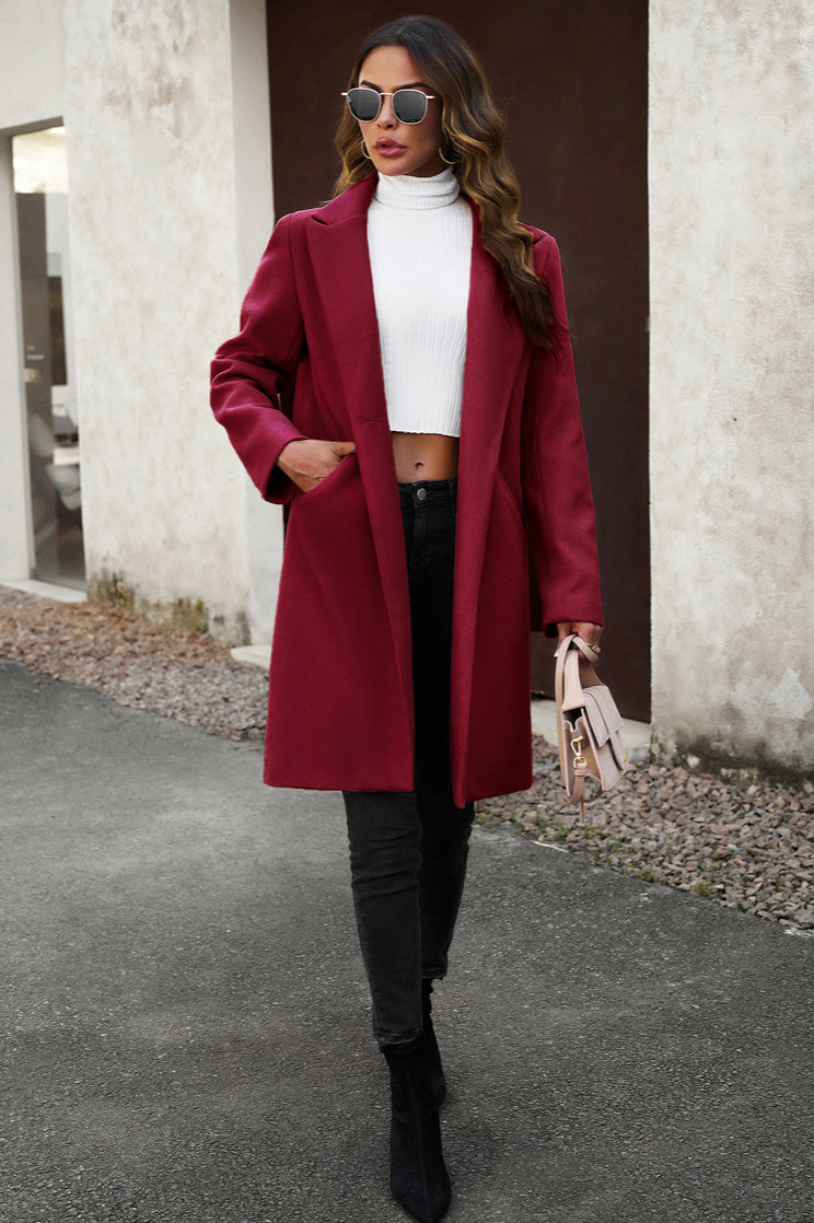 Wool Blend Solid Longline Coat