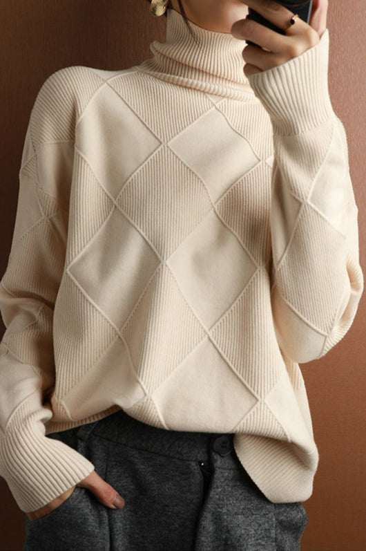 PrincessAce Diamond Pattern Turtleneck Long-Sleeve Sweater