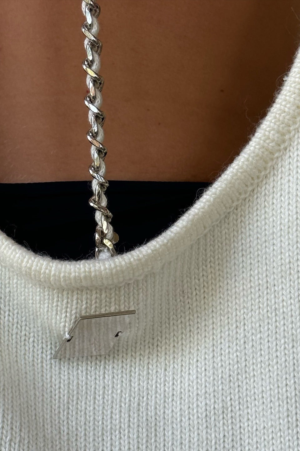 Backless Metal Chain Loose Knit Blouse