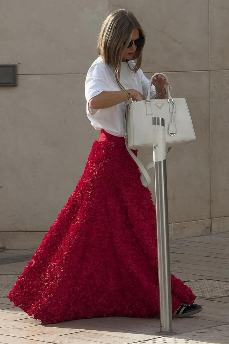 Floral Applique Evening Maxi Skirt