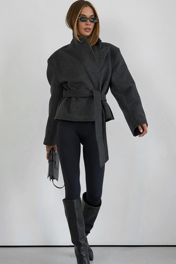 Heather Gray Belted Wrap Blazer