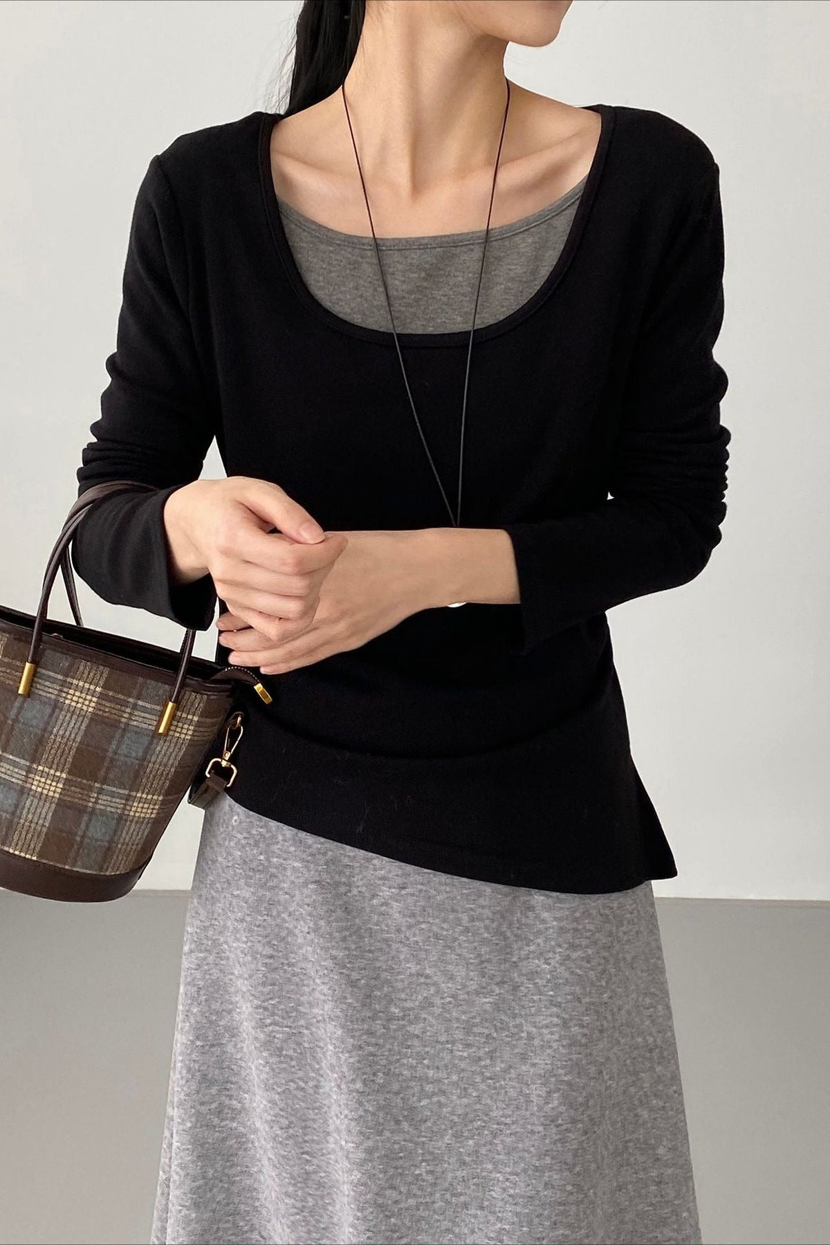 Chic Fleece Fake Two-Piece Split Hem Slim Base Layer