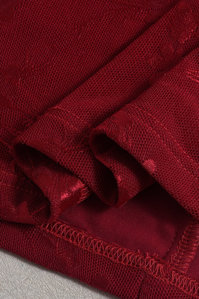 Jacquard Mesh Strapless Party Dress