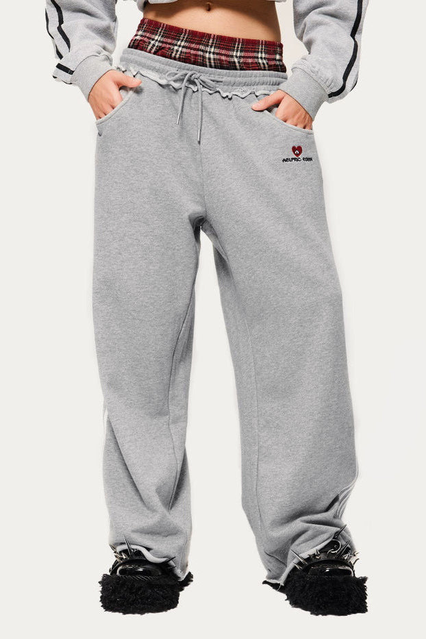 Stripe Plaid Panel Double Waist Wide Leg Pants