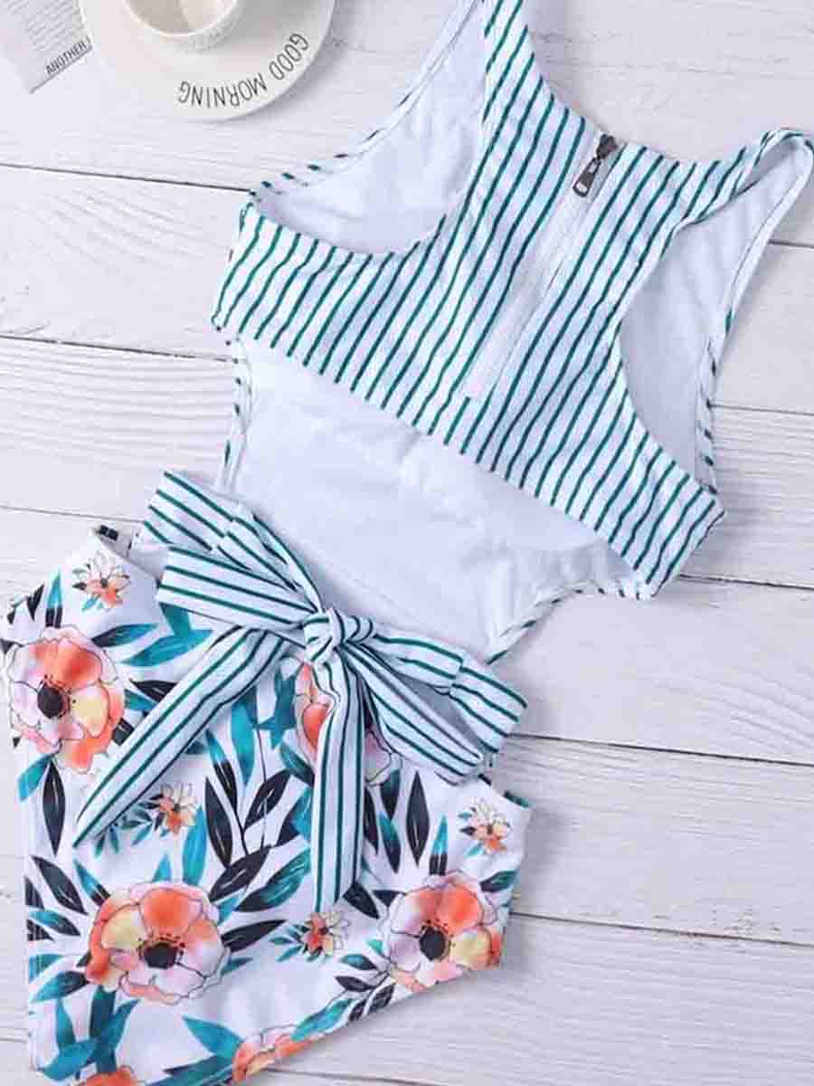 Hollow-out Design Patchwork One-piece Swimsuit - Fashionpara