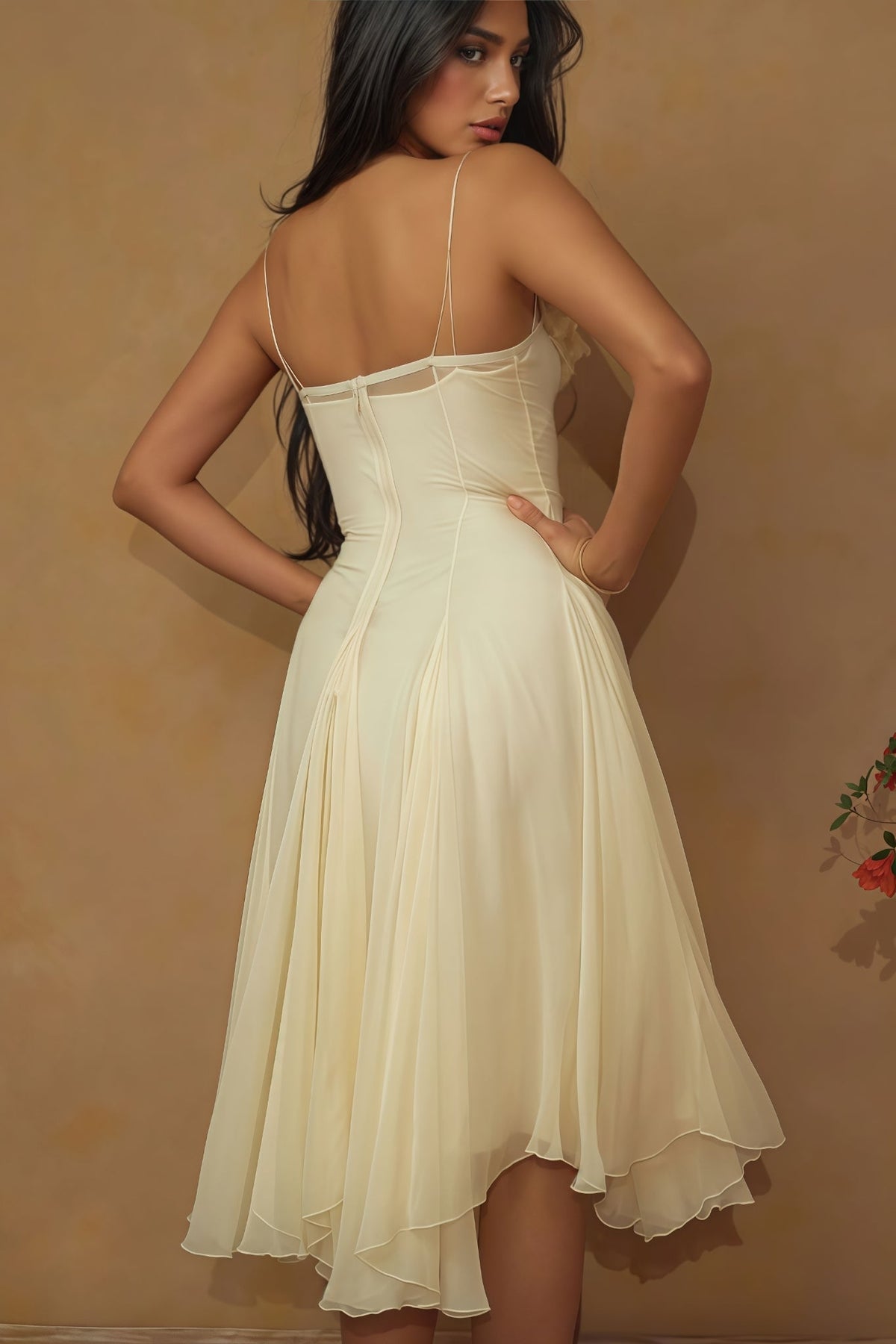 Thadt Yellow Strapless Mesh Midi Dress - View 8