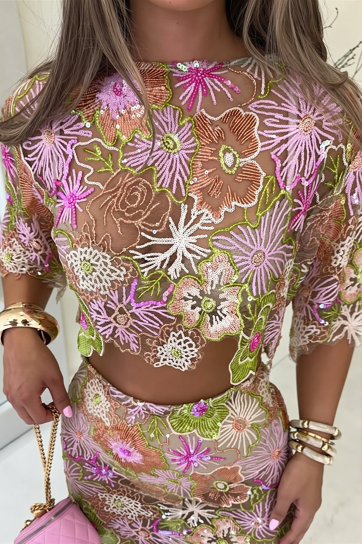 Embroidered Sequin Party Skirt Set