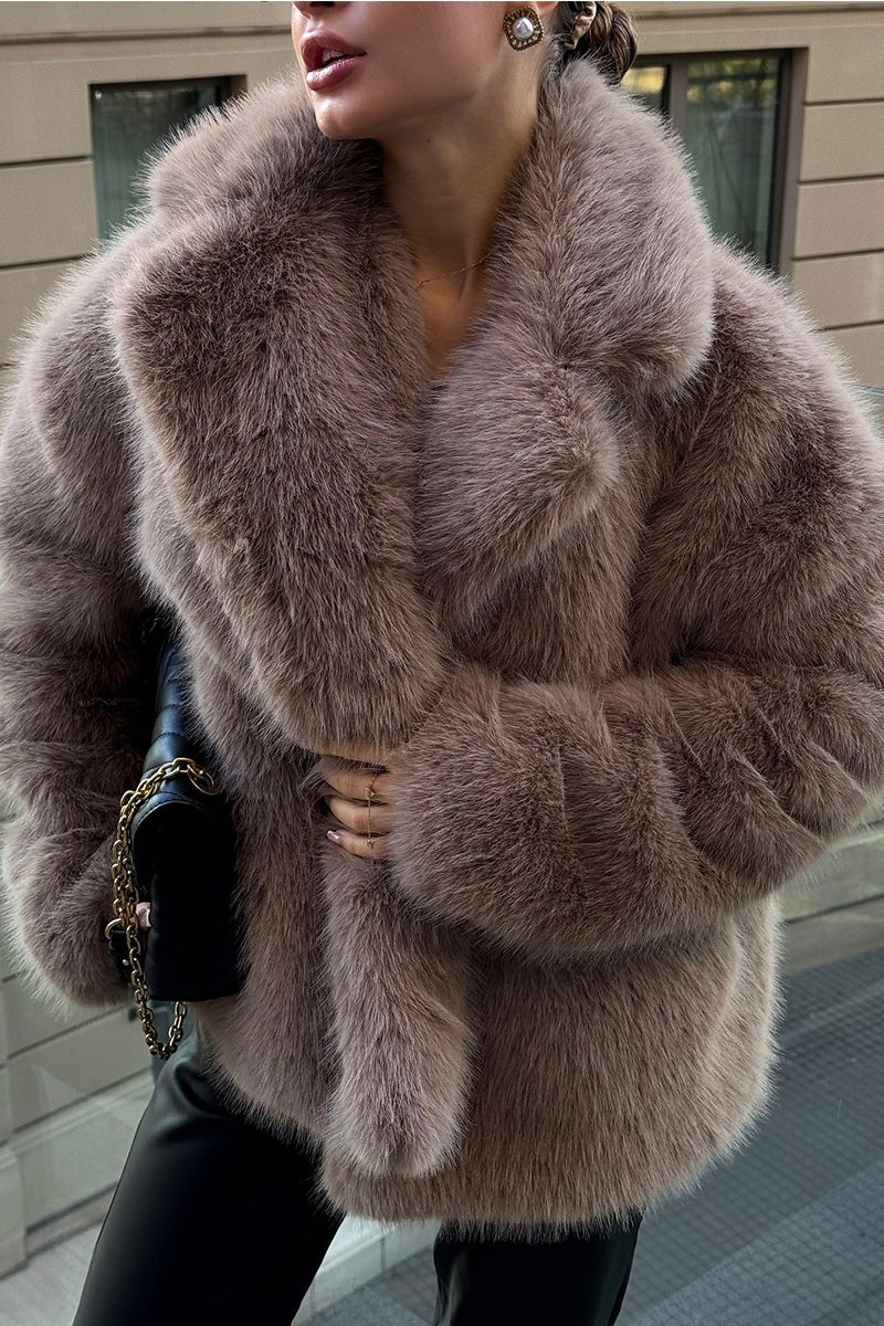 Faux Fox Fur Wide Collar Loose Warm Winter Coat