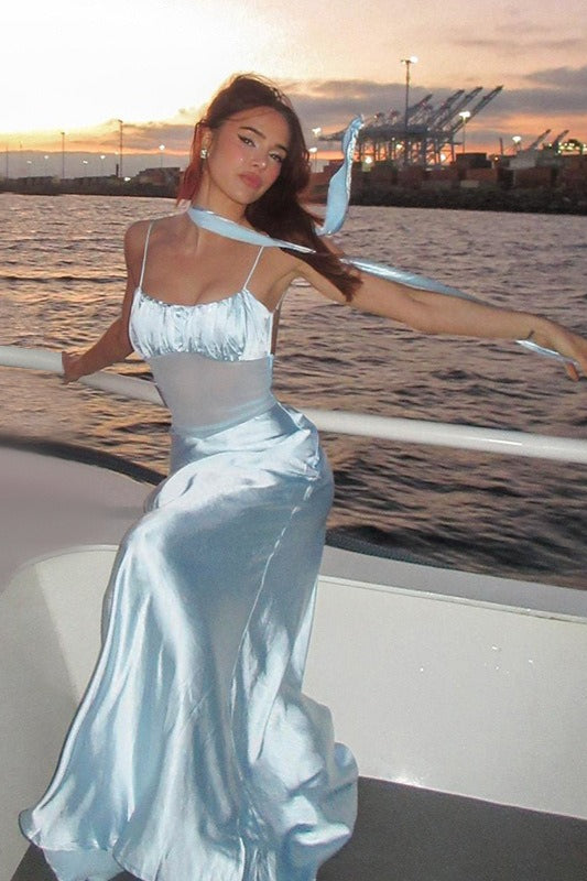 Satin Ruched Cutout Slip Maxi Dress 2
