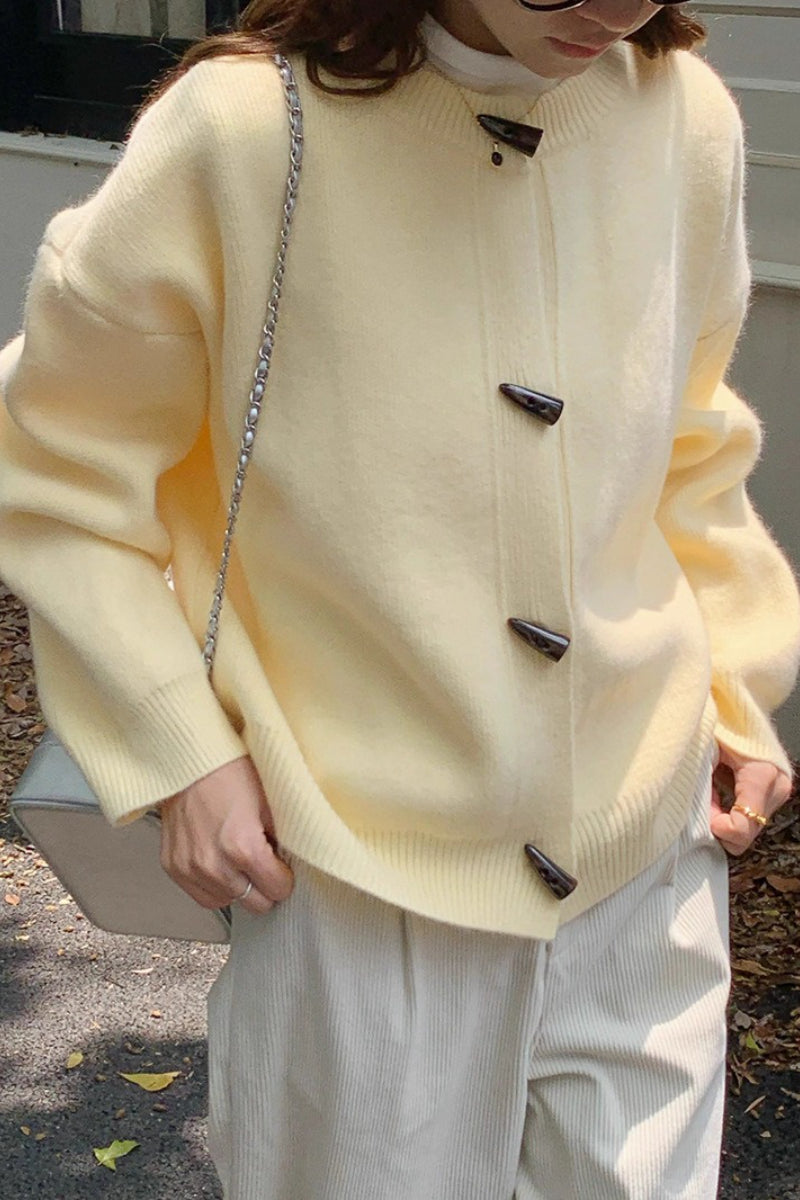 Toggle Button Round Neck Cardigan