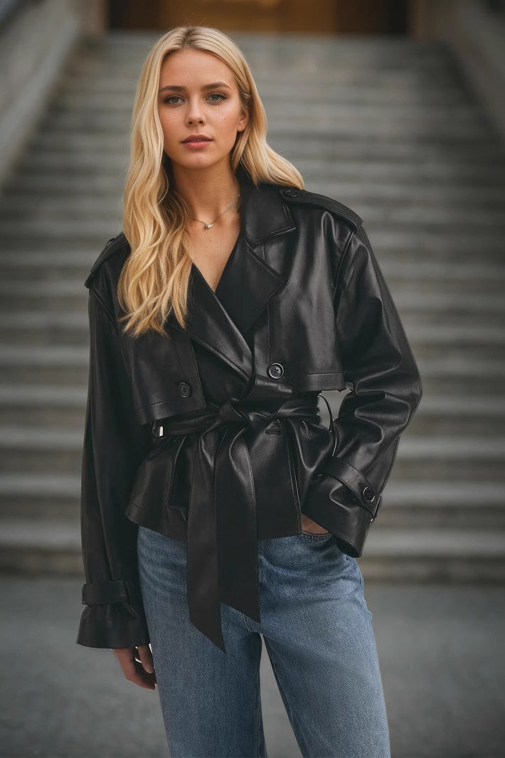 Chic Cropped Leather Coat for Effortless Street Style