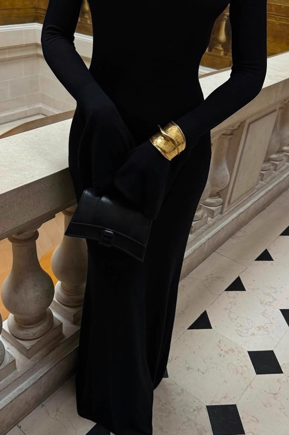 Long Sleeve High Neck Column Floor Length Gown 4