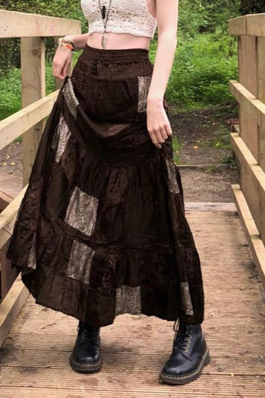 Print Velvet A-Line Skirt