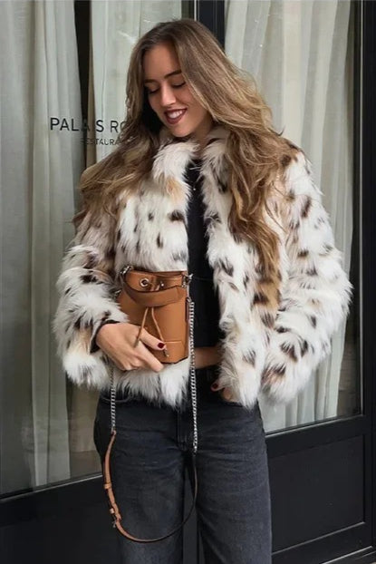 Leopard Faux Fur Design Coat - Fashionpara