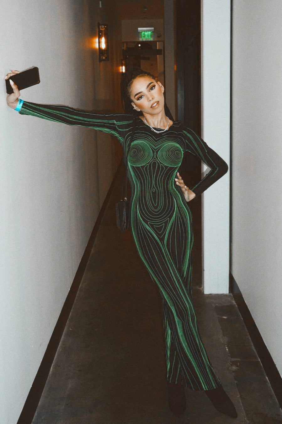 Backless Floral Print Bodycon Long Sleeve Maxi Dress