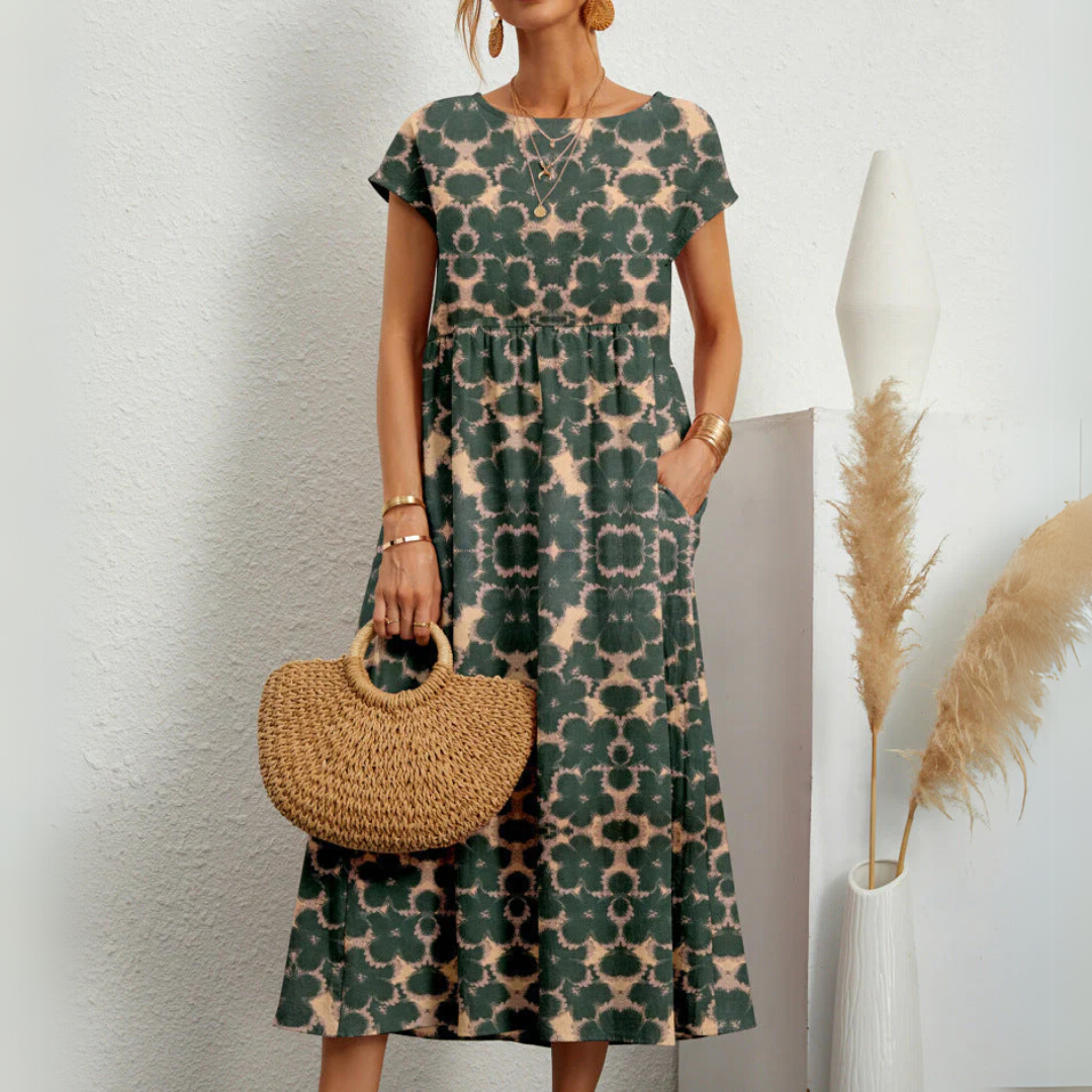 Tie Dye Print Short Sleeve Tiered Midi Dress 2