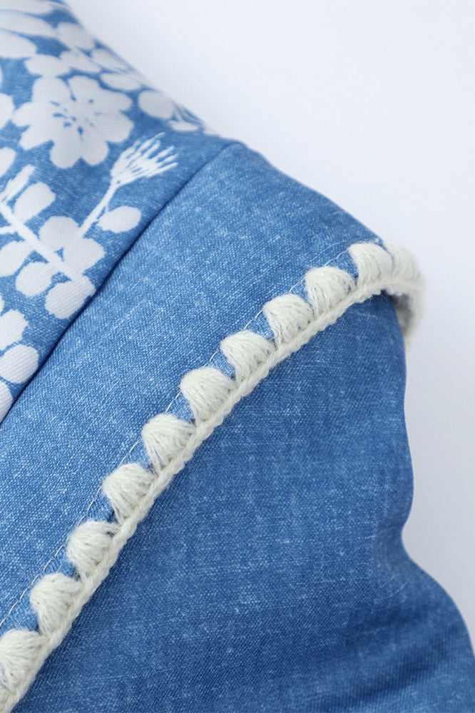 Elegant Blue Floral Cotton Coat for Stylish Comfort