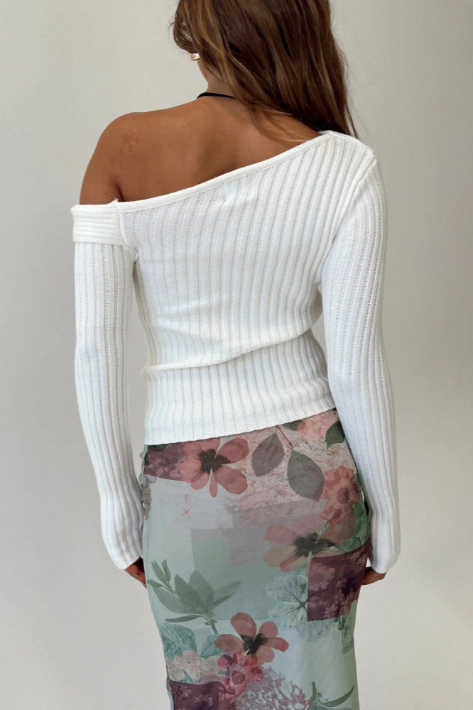One Shoulder Collared Knit Top