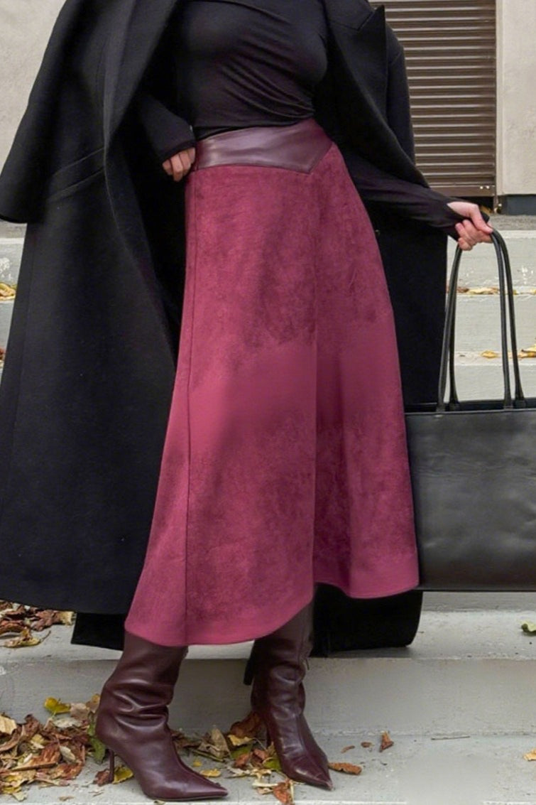 Vintage A-Line Faux Suede Midi Skirt
