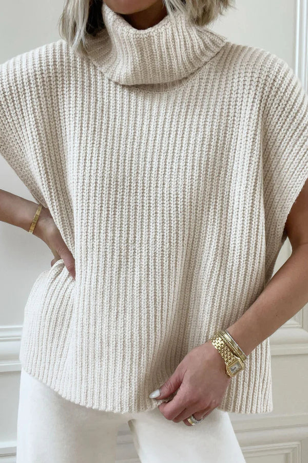 Luxe Knit Turtle Neck Cap Sleeve Sweater for Effortless Style