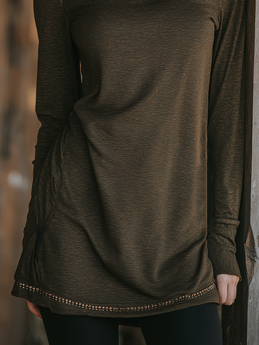 Casual Olive Long-Sleeved Pile Collar Top - Fashionpara
