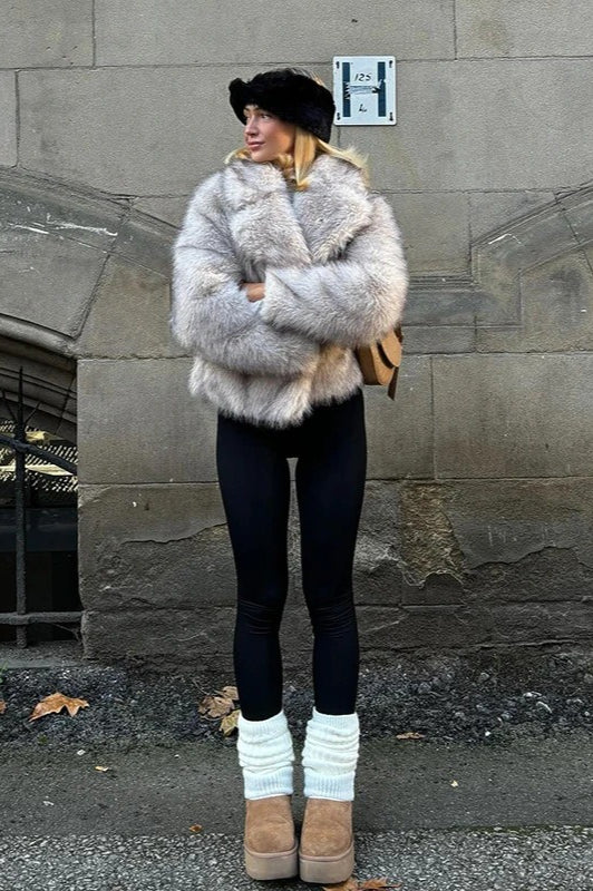 Cropped Faux Fur Lapel Coat - Fashionpara