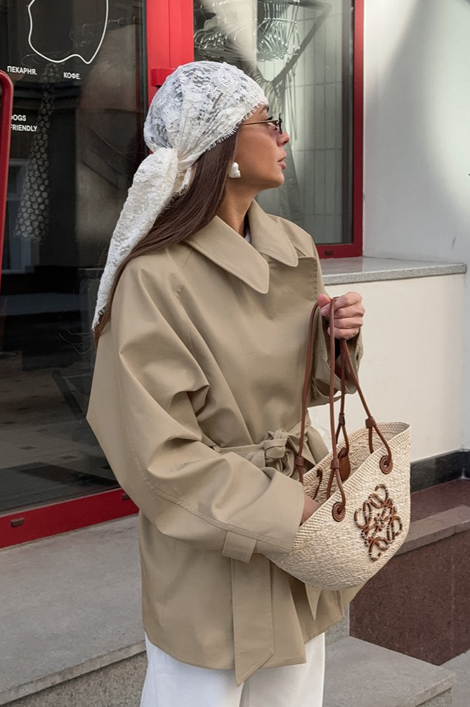 Elegant Khaki Belted Trench Midi Coat for Timeless Style