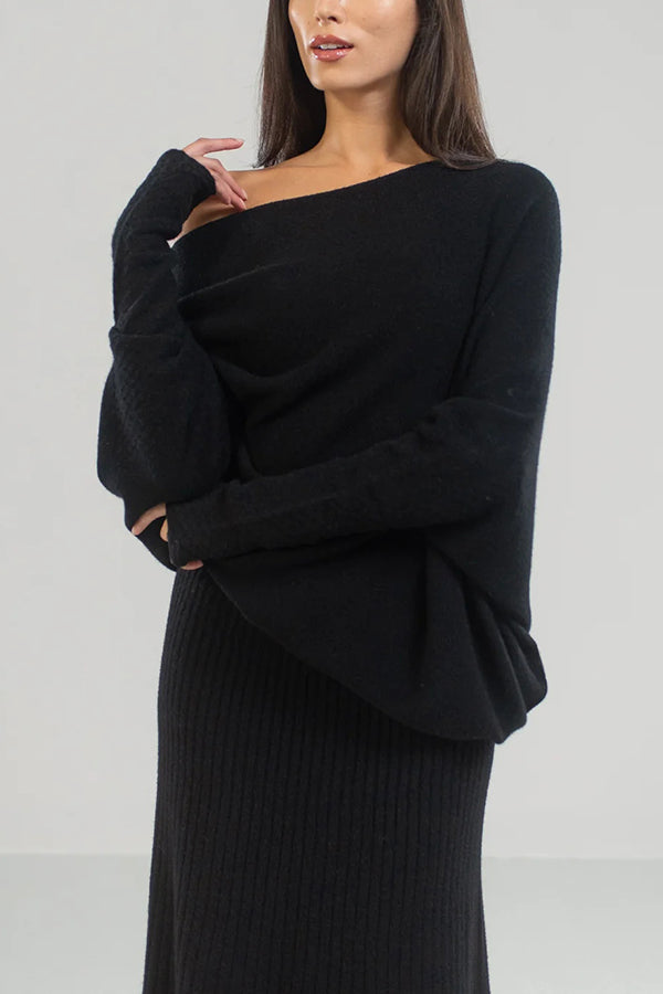 Chic Solid Color Round Neck Long Sleeve Knitted Sweater