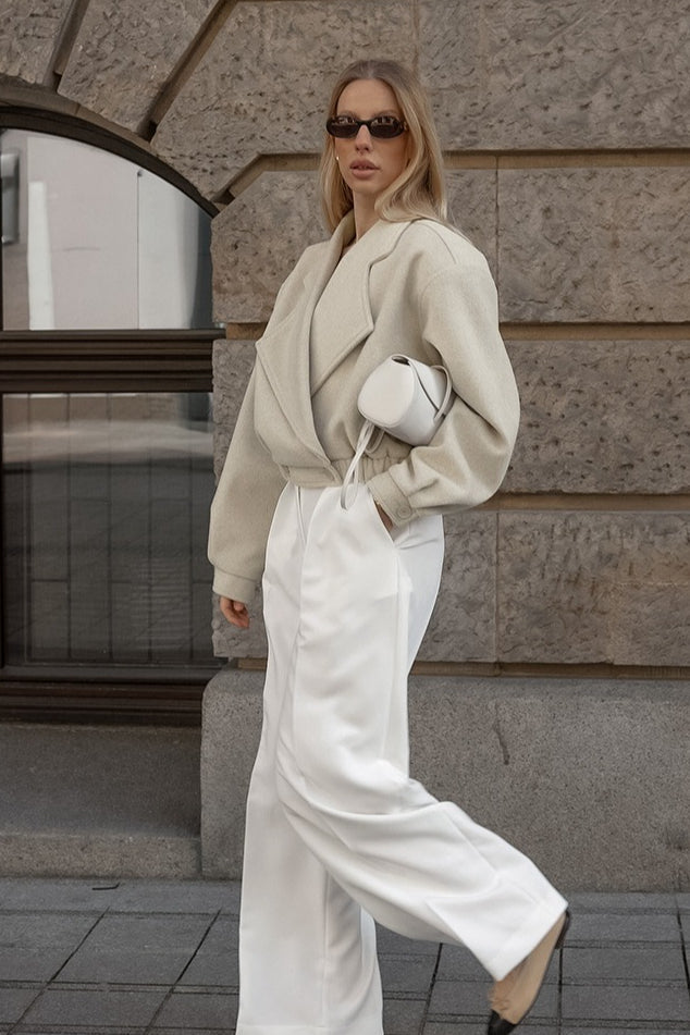 Retro Solid Wool Notch Collar Elastic Waist Coat